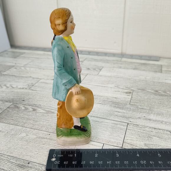 Colonial Man Holding Hat Figurine 6" Tall Green Jacket Yellow Tie Home Decor - Picture 5 of 9